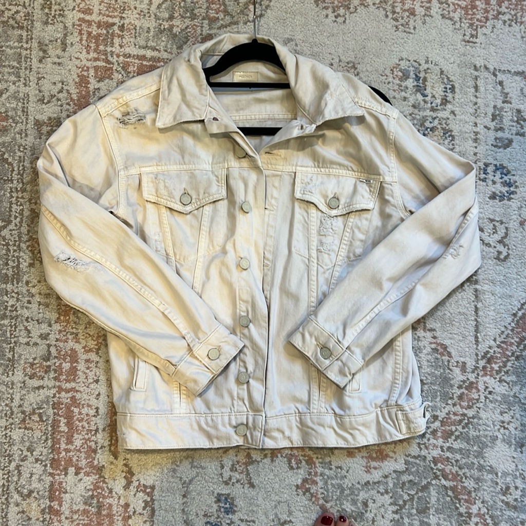 Mother Distressed Cream Denim Jacket Sz M